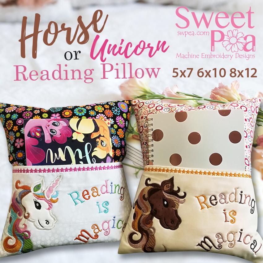 Horse / Unicorn Reading Pillow 5x7 6x10 8x12 - Sweet Pea Australia In the hoop machine embroidery designs. in the hoop project, in the hoop embroidery designs, craft in the hoop project, diy in the hoop project, diy craft in the hoop project, in the hoop embroidery patterns, design in the hoop patterns, embroidery designs for in the hoop embroidery projects, best in the hoop machine embroidery designs perfect for all hoops and embroidery machines