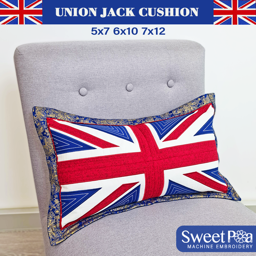 Union Jack Cushion 5x7 6x10 7x12 - Sweet Pea Australia In the hoop machine embroidery designs. in the hoop project, in the hoop embroidery designs, craft in the hoop project, diy in the hoop project, diy craft in the hoop project, in the hoop embroidery patterns, design in the hoop patterns, embroidery designs for in the hoop embroidery projects, best in the hoop machine embroidery designs perfect for all hoops and embroidery machines