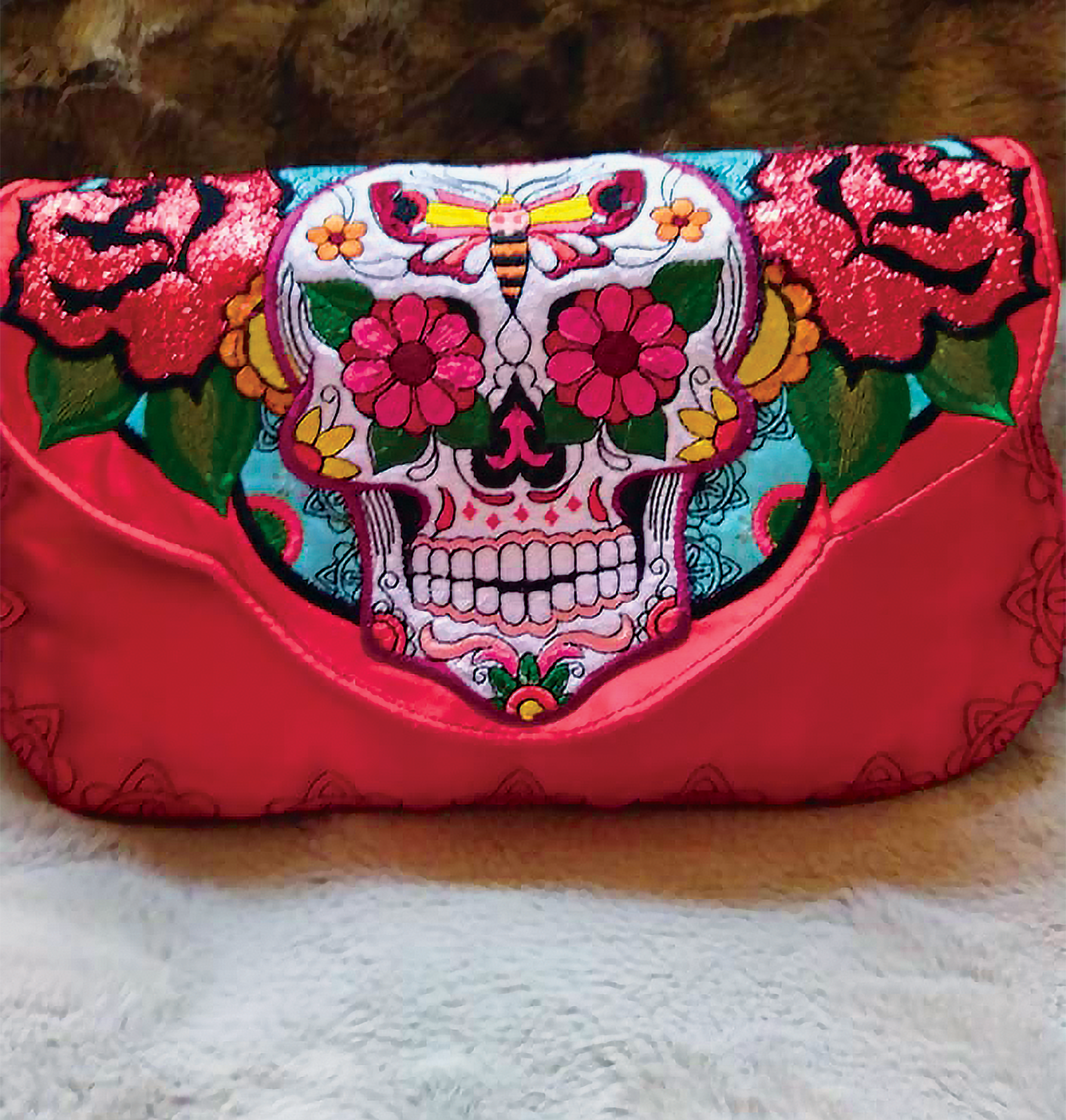 Sugar Skull Clutch with Zipper 5x7 6x10 7x12 9.5x14 - Sweet Pea Australia In the hoop machine embroidery designs. in the hoop project, in the hoop embroidery designs, craft in the hoop project, diy in the hoop project, diy craft in the hoop project, in the hoop embroidery patterns, design in the hoop patterns, embroidery designs for in the hoop embroidery projects, best in the hoop machine embroidery designs perfect for all hoops and embroidery machines