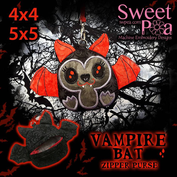 Vampire Bat Zipper Purse 4x4 5x5 - Sweet Pea