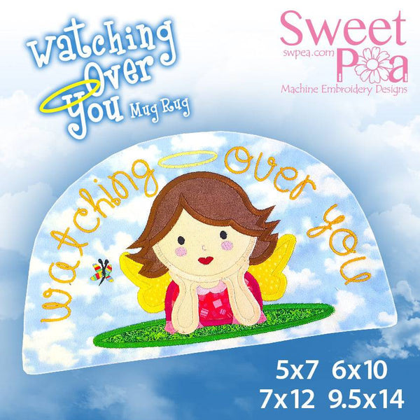 Watching over you mugrug 5x7 6x10 7x12 9.5x14 in the hoop machine embroidery designs - Sweet Pea