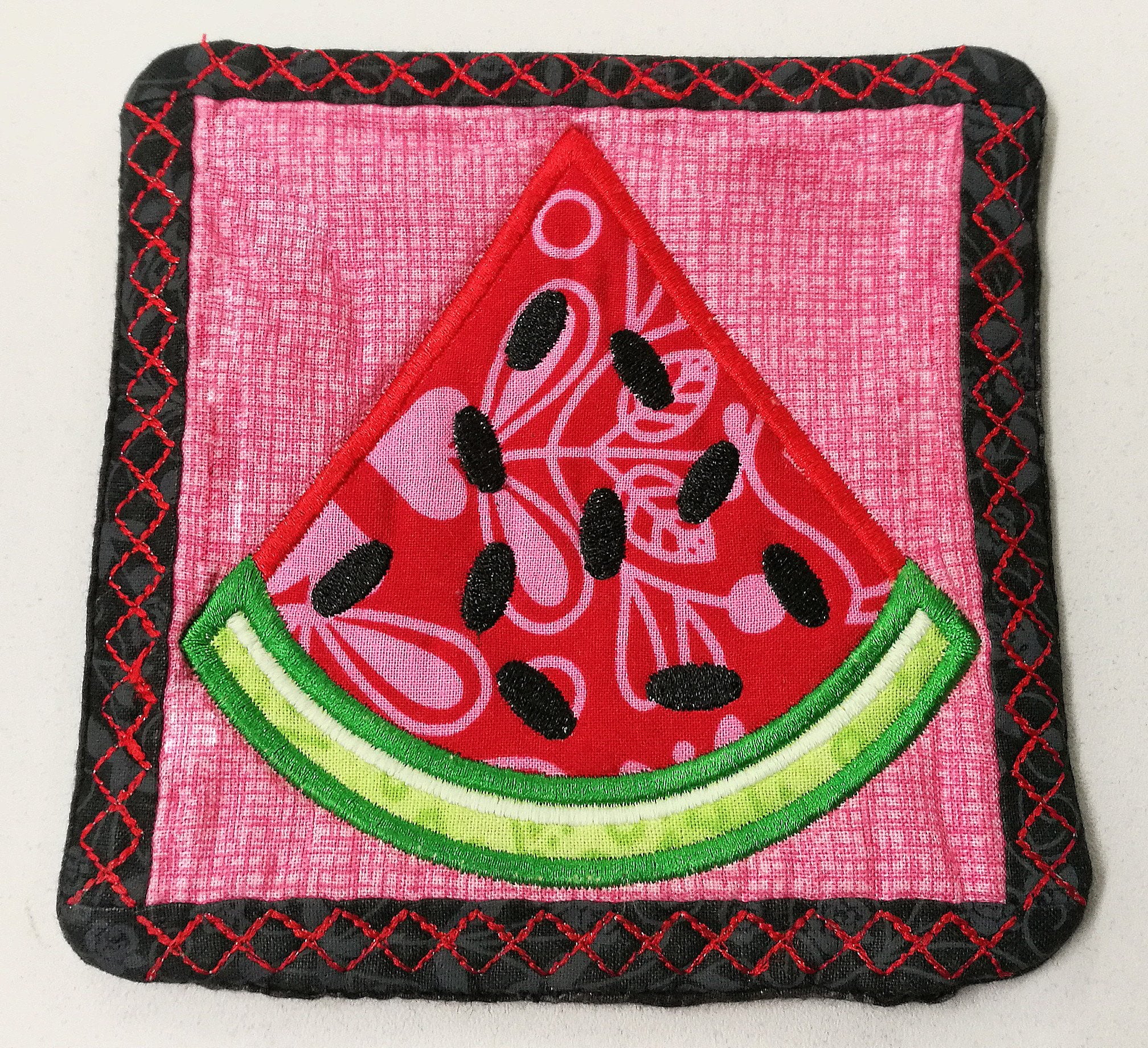 Watermelon table runner, mugrug, coaster set 4x4 5x7 6x10 8x12 in the hoop machine embroidery design - Sweet Pea Australia In the hoop machine embroidery designs. in the hoop project, in the hoop embroidery designs, craft in the hoop project, diy in the hoop project, diy craft in the hoop project, in the hoop embroidery patterns, design in the hoop patterns, embroidery designs for in the hoop embroidery projects, best in the hoop machine embroidery designs perfect for all hoops and embroidery machines