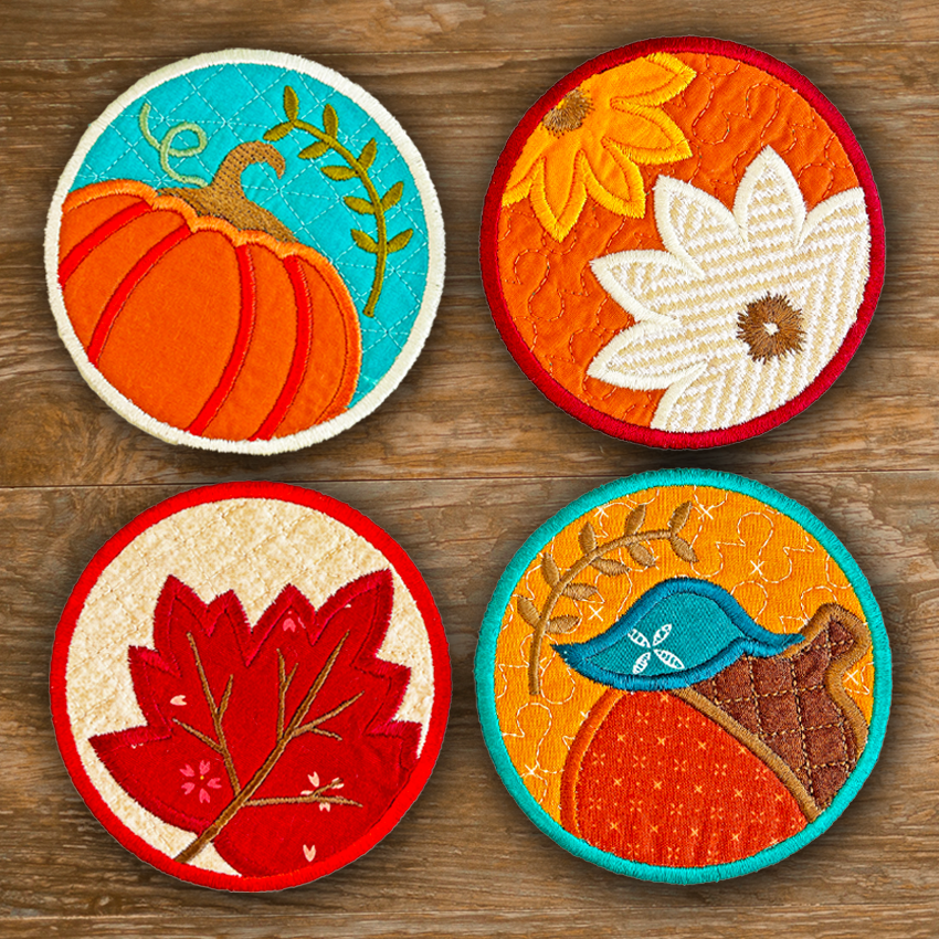 Welcome Fall Coasters 4x4 5x5 6x6 In the hoop machine embroidery designs