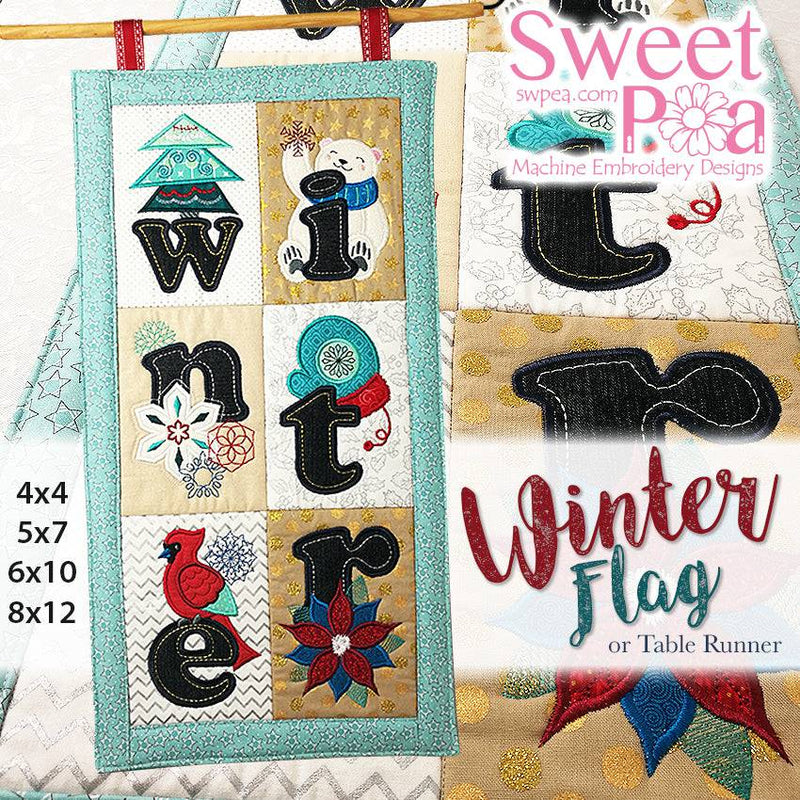 Winter Flag or Table Runner 4x4 5x7 6x10 8x12 - Sweet Pea