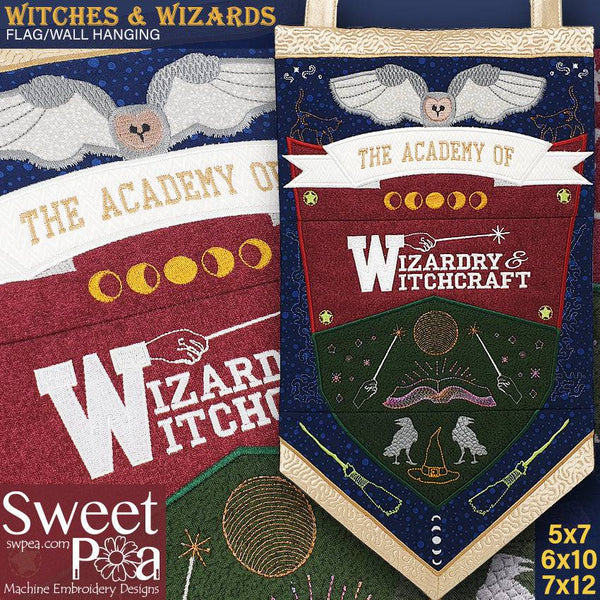 Witches & Wizards Flag or Table Runner 5x7 6x10 7x12 - Sweet Pea
