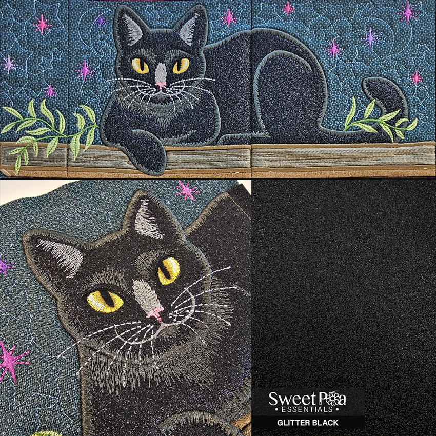 witchy wares cat block with black glitter PU