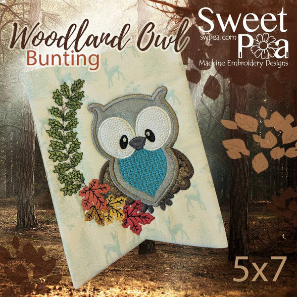 Woodland Owl Bunting Addon 5x7 in the hoop machine embroidery design - Sweet Pea