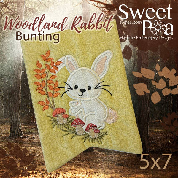 Woodland Rabbit Bunting Addon 5x7 in the hoop machine embroidery design - Sweet Pea