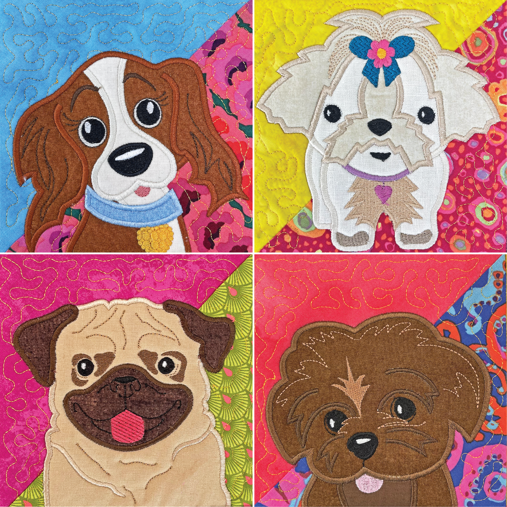 Woof Woof Quilt 4x4 5x5 6x6 7x7 - Sweet Pea Australia In the hoop machine embroidery designs. in the hoop project, in the hoop embroidery designs, craft in the hoop project, diy in the hoop project, diy craft in the hoop project, in the hoop embroidery patterns, design in the hoop patterns, embroidery designs for in the hoop embroidery projects, best in the hoop machine embroidery designs perfect for all hoops and embroidery machines