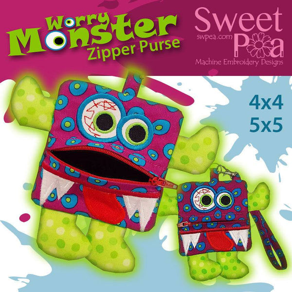 Worry Monster Zipper Purse 4x4 5x5 Charity Design - Sweet Pea