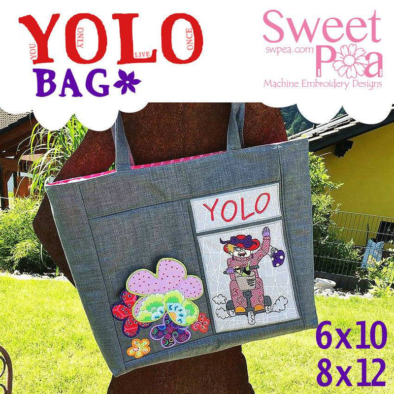 YOLO tote bag 6x10 8x12 in the hoop machine embroidery design - Sweet Pea