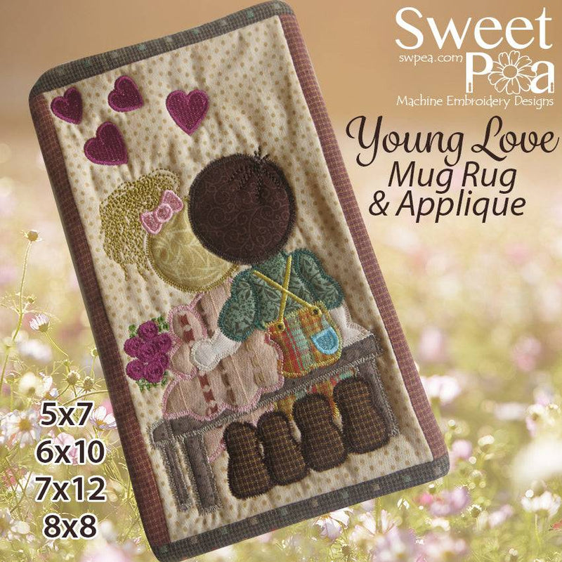 Young Love Mugrug and Applique 5x7 6x10 7x12 8x8 - Sweet Pea