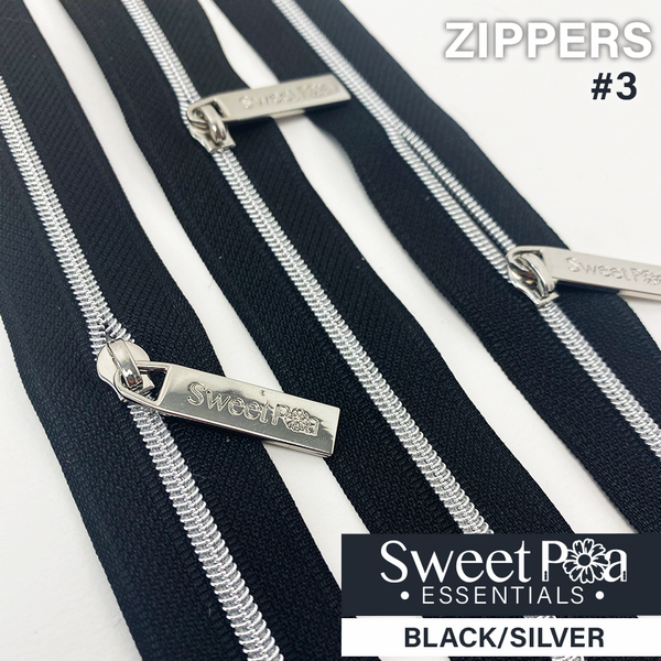 Black and White Striped Zipper Tape with Silver Nylon Coil (#5)