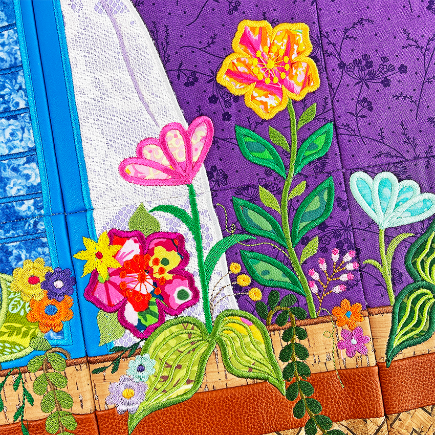 Flowering Window Box Quilt 5x7 6x10 7x12 In the hoop machine embroidery designs