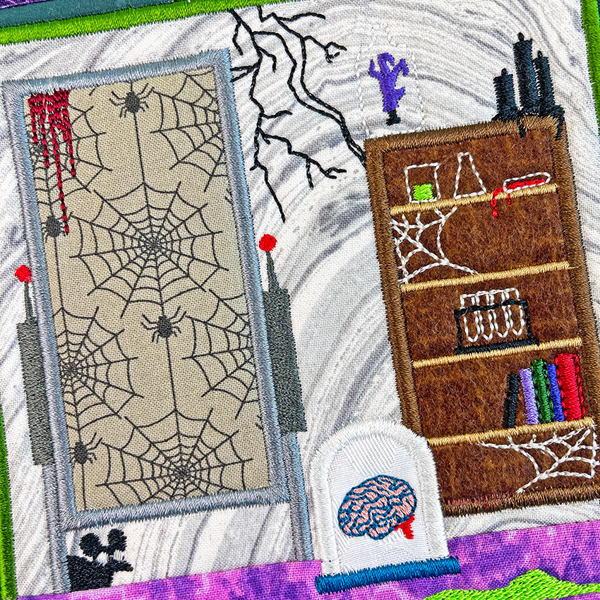 BOW Halloween Haunted House Quilt - Block 11 In the hoop machine embroidery designs