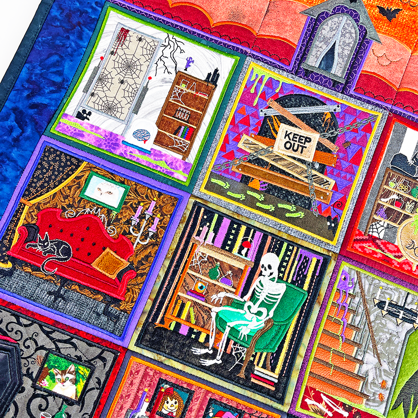 Halloween Haunted House Quilt - Bulk Pack In the hoop machine embroidery designs