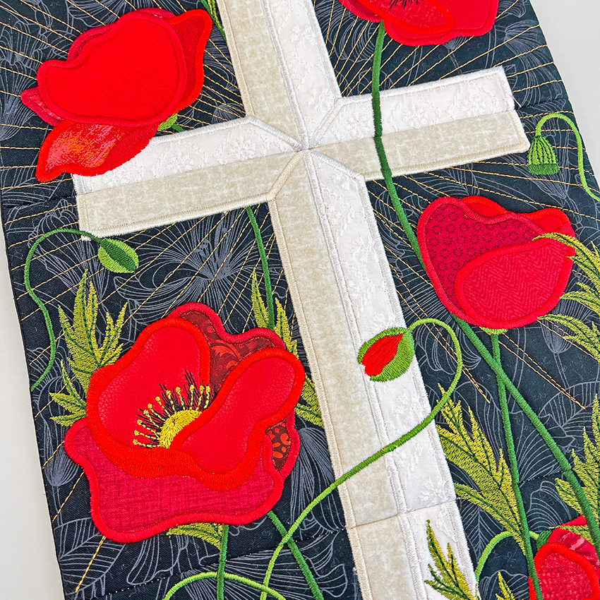 Cross and Poppies Hanger 5x7 6x10 7x12 In the hoop machine embroidery designs