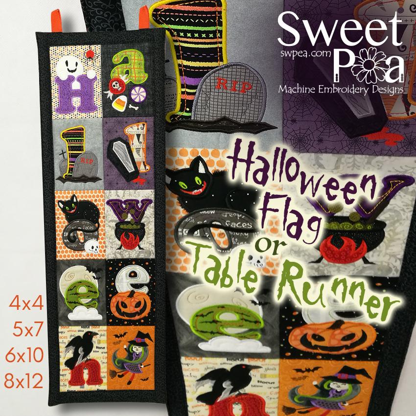 Halloween Flag or Table Runner 4x4 5x7 6x10 8x12 - Sweet Pea Australia In the hoop machine embroidery designs. in the hoop project, in the hoop embroidery designs, craft in the hoop project, diy in the hoop project, diy craft in the hoop project, in the hoop embroidery patterns, design in the hoop patterns, embroidery designs for in the hoop embroidery projects, best in the hoop machine embroidery designs perfect for all hoops and embroidery machines