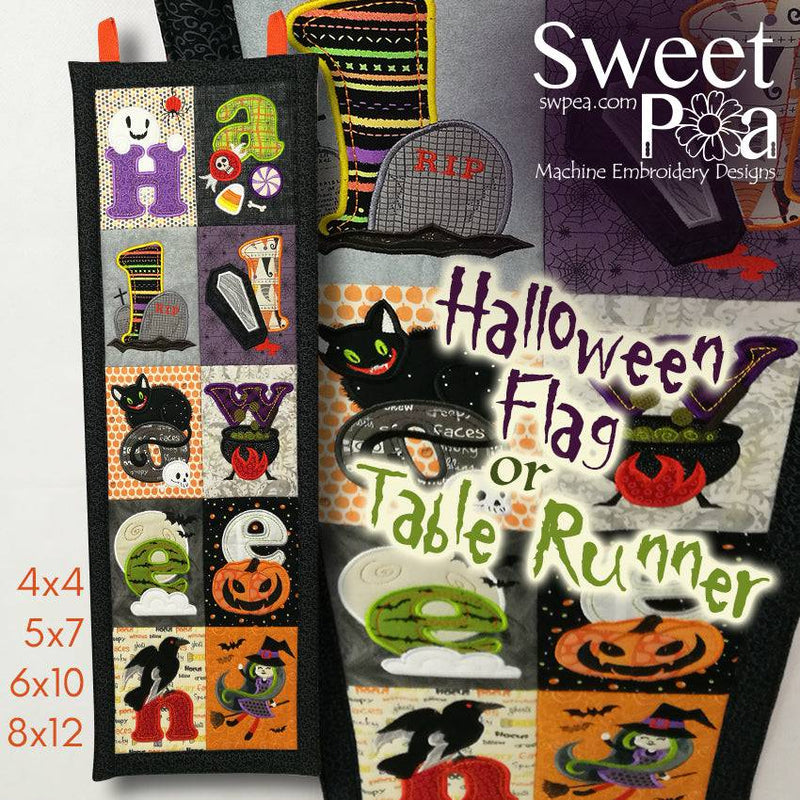 Halloween Flag or Table Runner 4x4 5x7 6x10 8x12 - Sweet Pea
