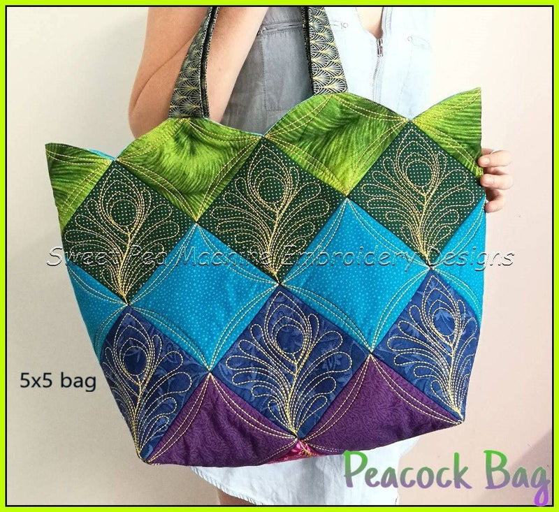 Machine Embroidery Design ITH - Peacock Quilt Blocks and Bag
