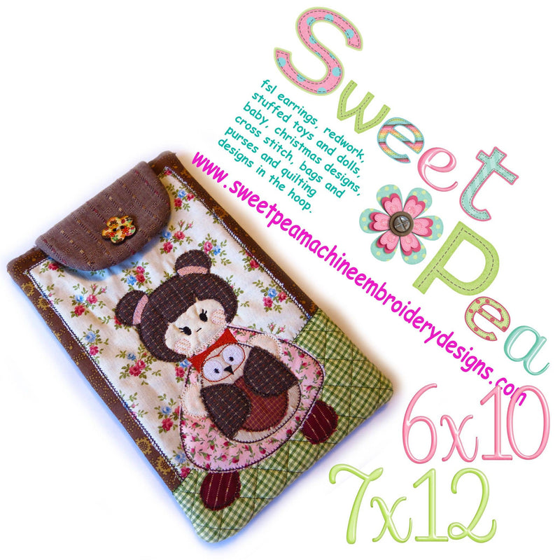 Japanese Tablet Case With Girl and Owl 6x10 and 7x12 - Sweet Pea