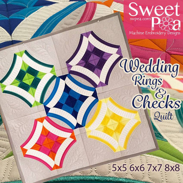 Wedding rings and checks quilt 5x5 6x6 7x7 and 8x8 in the hoop machine embroidery design - Sweet Pea
