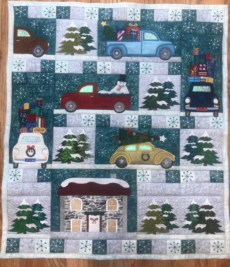 Driving Home For Christmas Quilt 4x4 5x5 6x6 7x7 - Sweet Pea In The Hoop Machine Embroidery Design