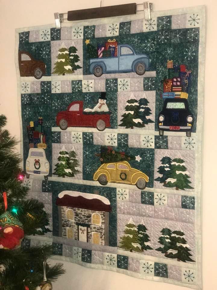 Driving Home For Christmas Quilt 4x4 5x5 6x6 7x7 - Sweet Pea In The Hoop Machine Embroidery Design