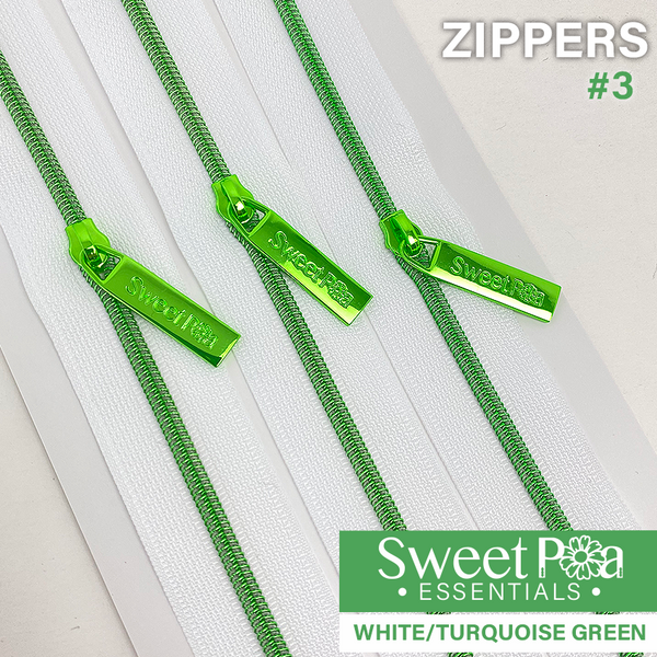 Sweet Pea #3 Zippers - WHITE/TURQUOISE GREEN | Sweet Pea.