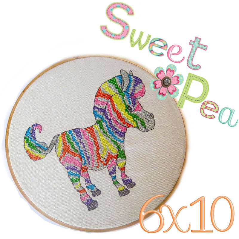 Zebra rainbow cross stitch in the 6x10 hoop - Sweet Pea